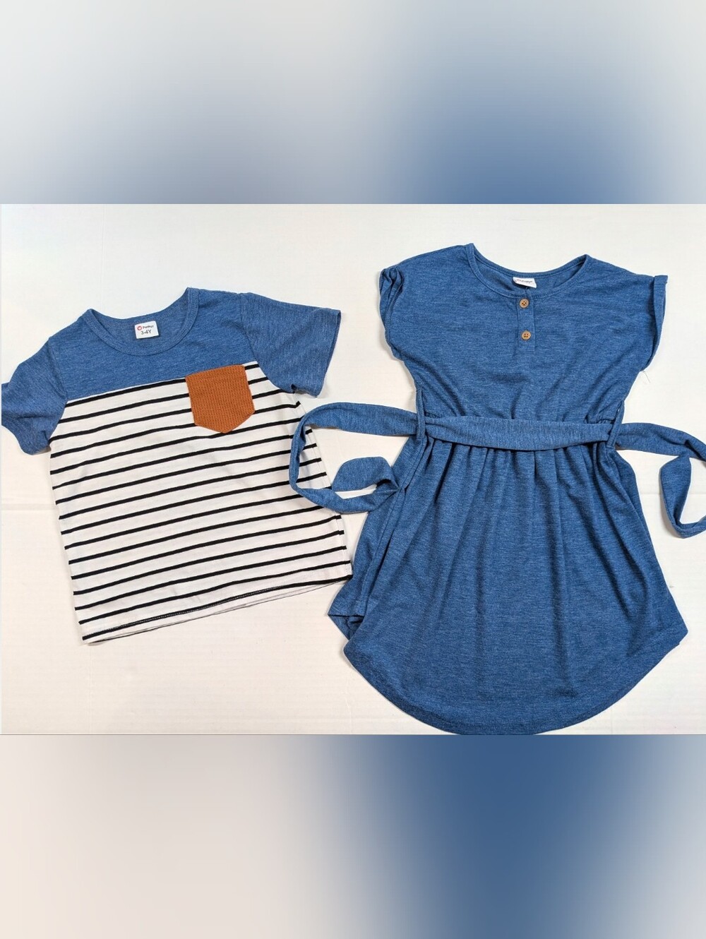 Boy Girl Twin Matching Blue Dress And Top